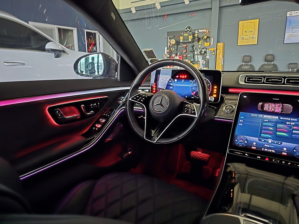 벤츠 w223 s580 - 액티브 엠비언트 & 피아노 락커트림 애프터 조합으로 가성비있게 시공해요 !!!