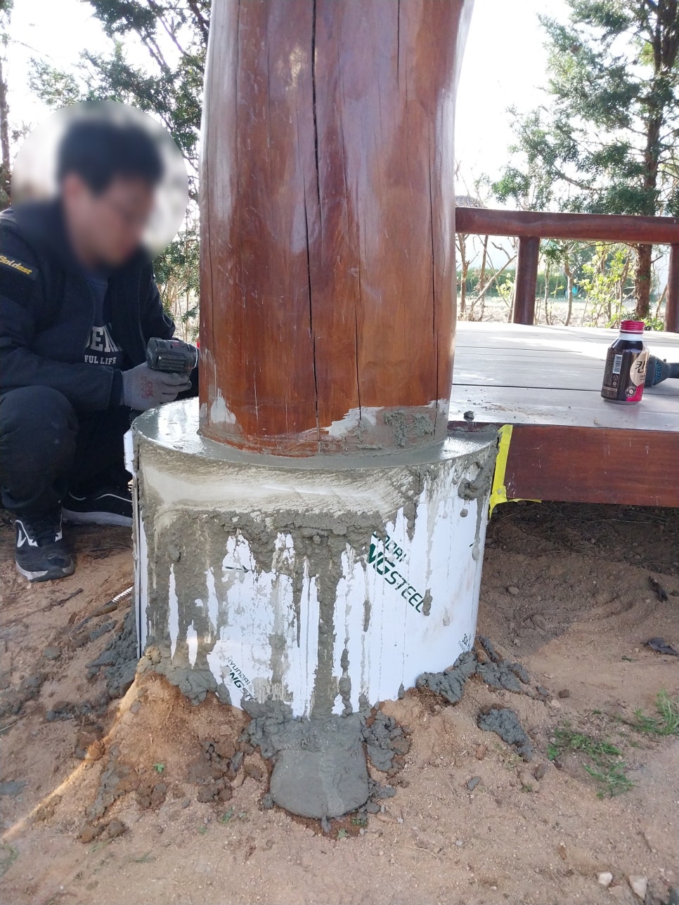 안성 전원주택 정자 기둥 수리 썩은 하부 보강과 오일스테인